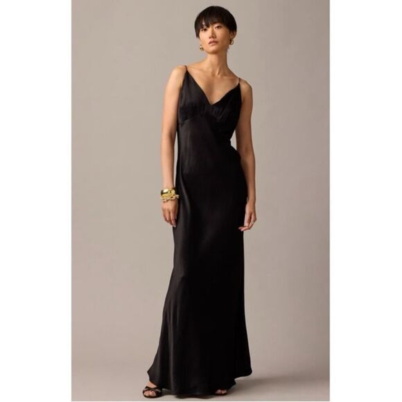 J. Crew Collection Full-length V-neck Slip dress in Luster Crepe NWT Sz. 12 - Picture 1 of 8